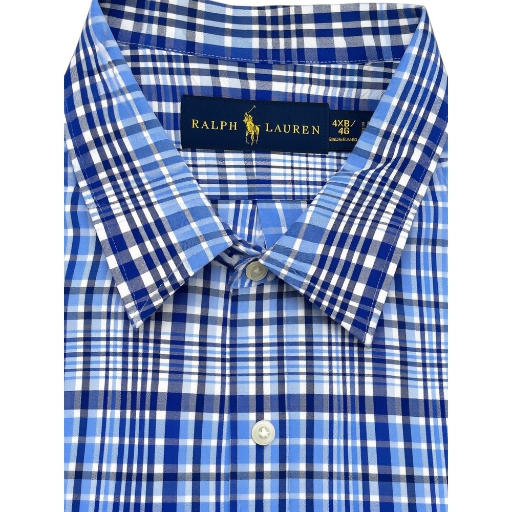 Ralph Lauren Mens 4XB Blue White Plaid Short Sleeve Button Down Shirt Pony Logo - Picture 2 of 7